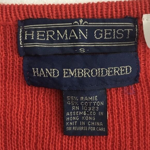 HERMAN GEIST Hand Floral Embroidered Embellished Cardigan Sweater Red S - Picture 7 of 8